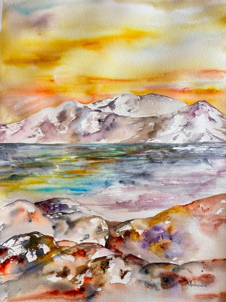 Akvarel Maleri Solnedgang 70 x 50