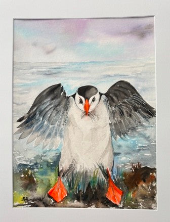 Lovebird. Hard landing. Akvarel 50 x 40 cm