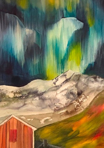 Akvarel Maleri inspiration fra Sydgrønland, Narsaq kvanefjeld